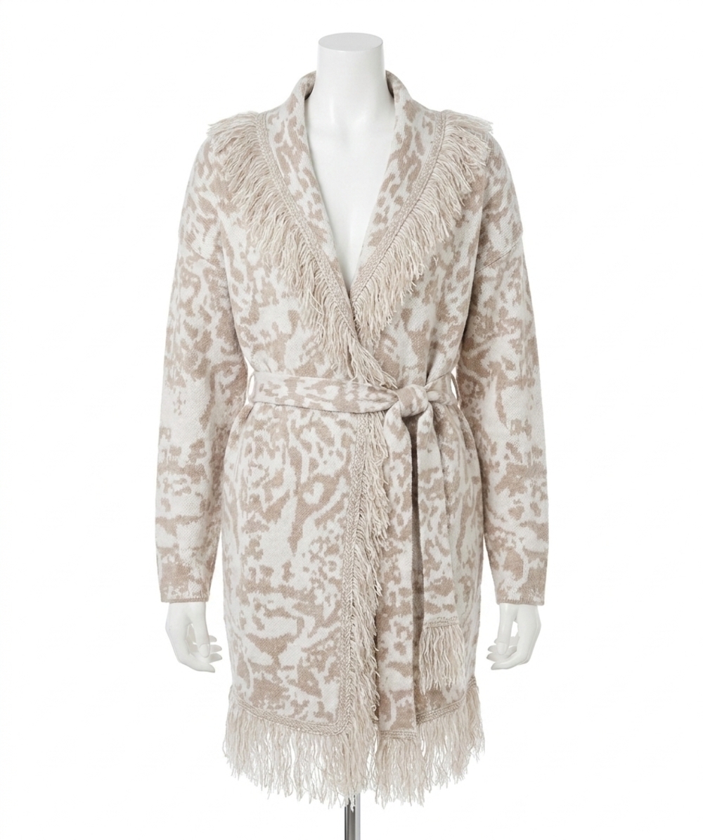 NEW ESQUALO brandy animal print jacquard cardigan in bisquit